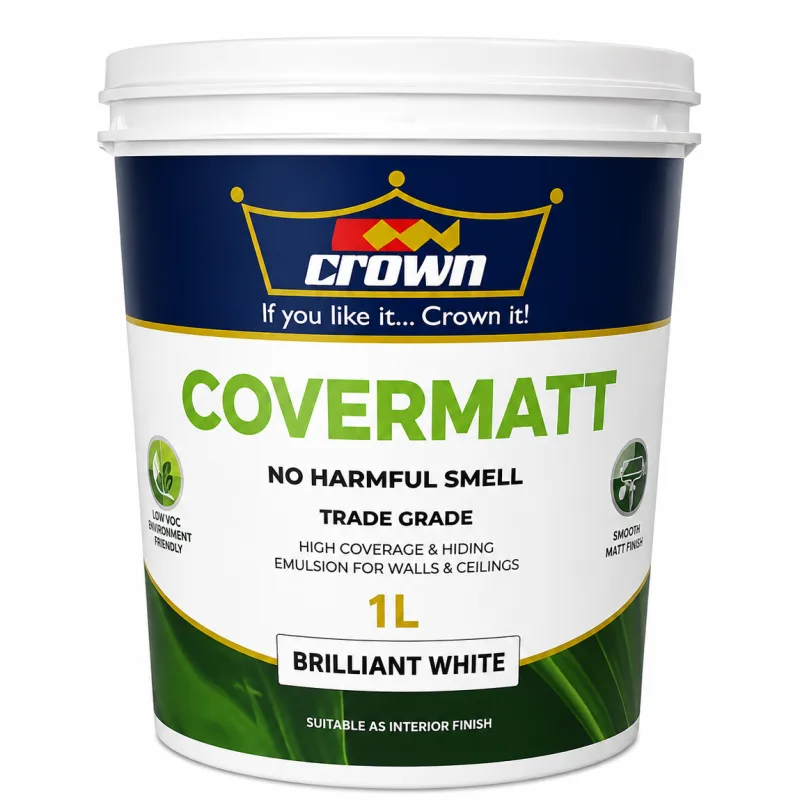 Crown Covermatt Emulsion – (Brilliant White) 1 Ltr