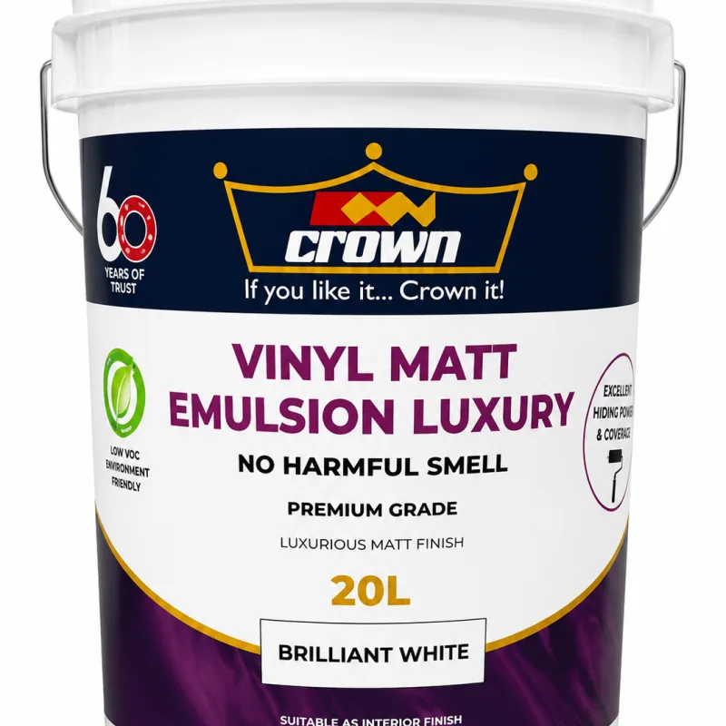 Crown Vinyl Luxury Matt Emulsion Brilliant White 20 Ltrs