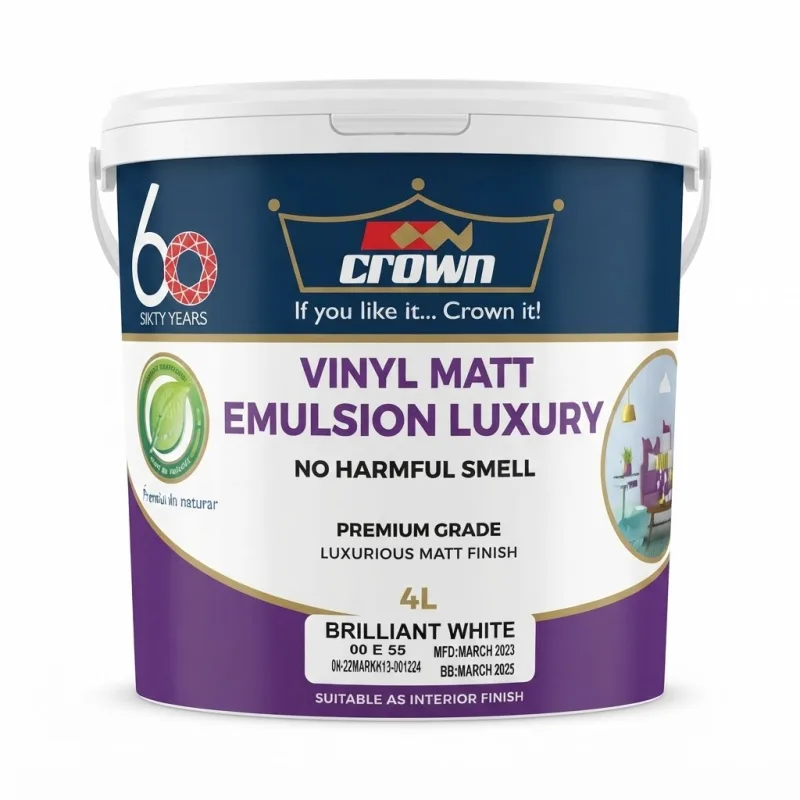 Crown Vinyl Luxury Matt Emulsion Brilliant White 4 Ltrs
